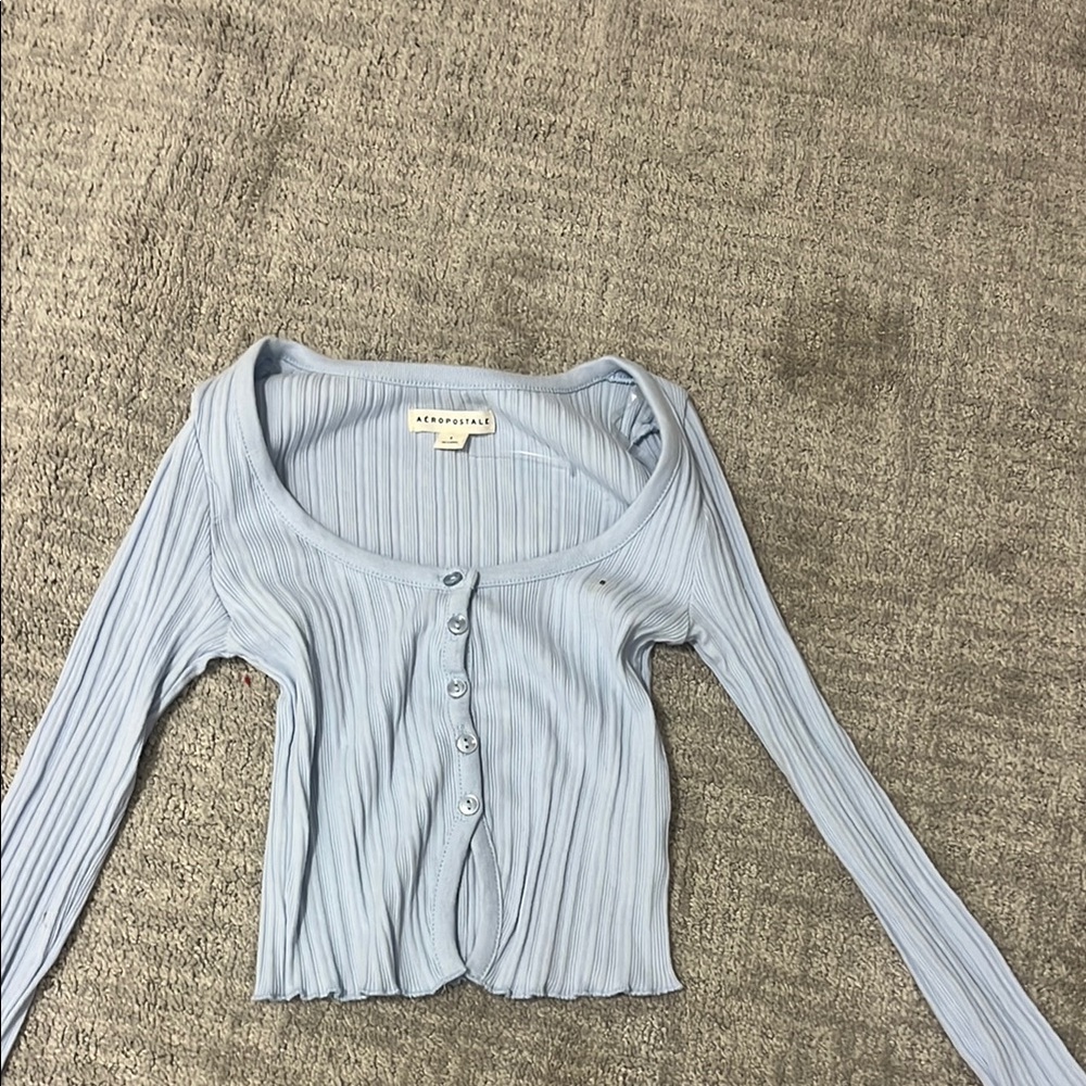 Light Blue Button-Up Ribbed Top - Picture 5 of 7